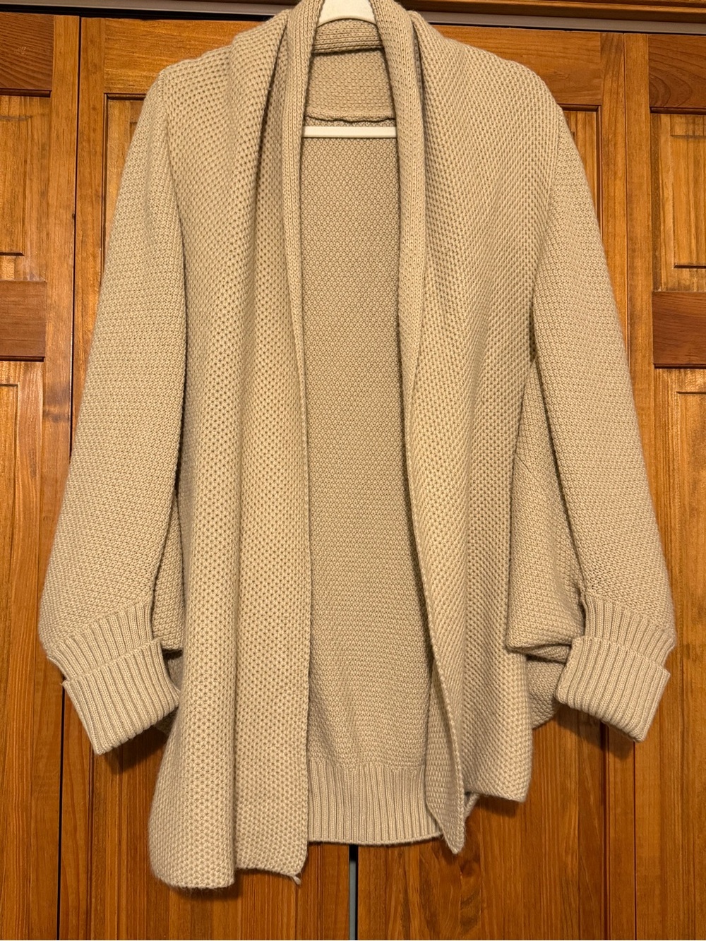 Beige Open-Front Draped Knit Cardigan